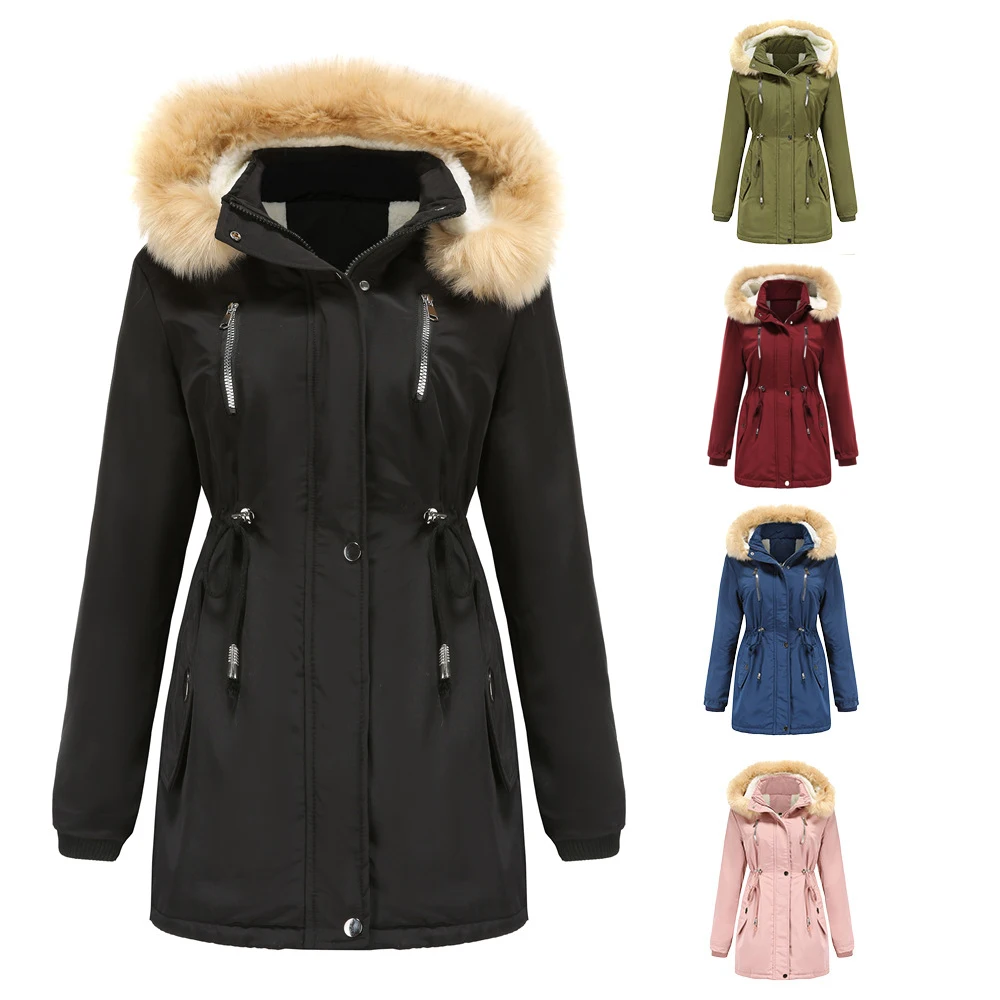 Chaqueta de invierno para mujer, Parkas, Chaqueta de algodón cálida, Cuello de piel con capucha, abrigos de plumas de ganso blanco para mujer,