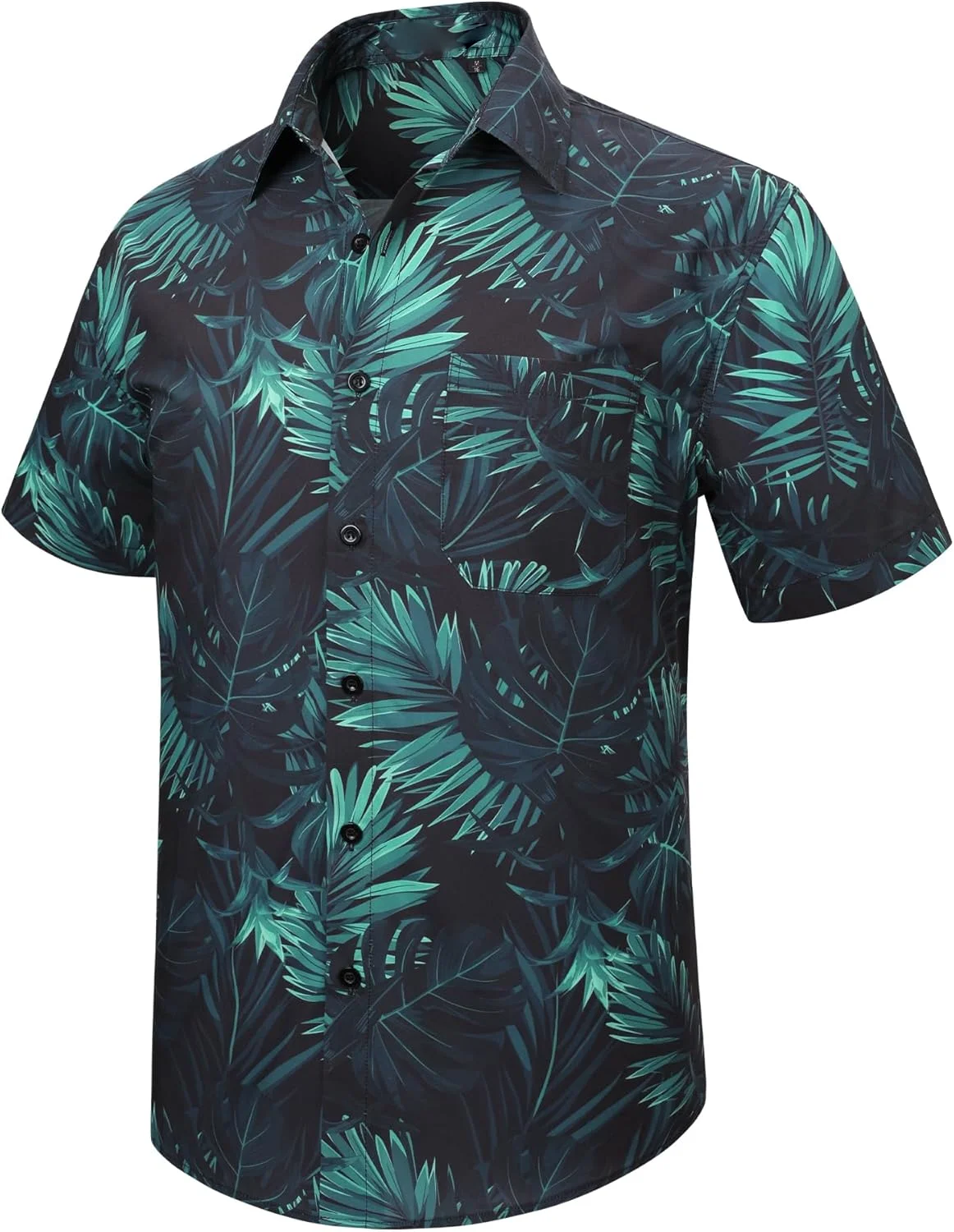 Men Summer Micro Stretch Cool Shirt Short Sleeve Button Lapel Pocket Shirt Plant Coconut Tree Natural Print Shirt Fast Shipping