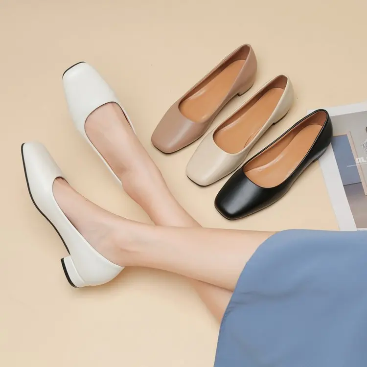 

Spring Summer Office Shoes Fashion Classic Soft Leather Flats Shoes Elegant Basic Square Toe Platforms Flats