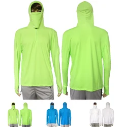 Sun Protection Shirt Anti-UV Breathable Men Quick Dry Hooded Fishing Shirt Outdoor Hiking T-shirt Sunscreen Top Green Blue White