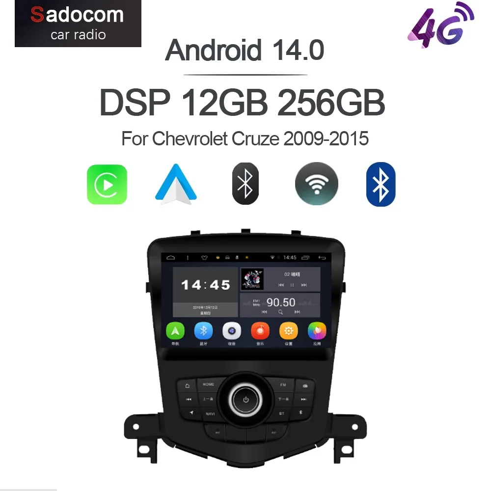 CarPlay 9' DSP Android 15 8 Core 12GB RAM 256GB ROM Car Player GPS Multimedia Radio Navigation For Chevrolet Cruze 2009-2015