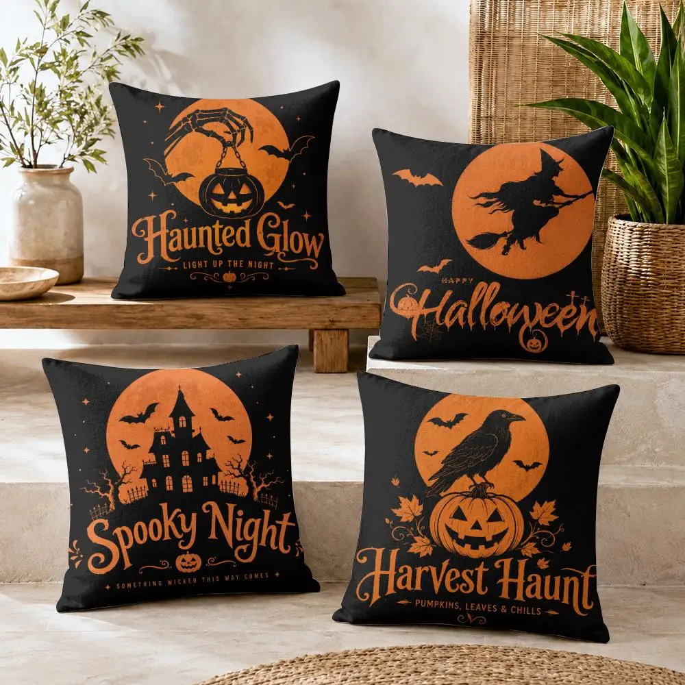 Halloween Silhouette Cushion Cover Summer Coolness Linen Organic Fabric Sofa Pillow Case Double-Sided Printing Home Decor