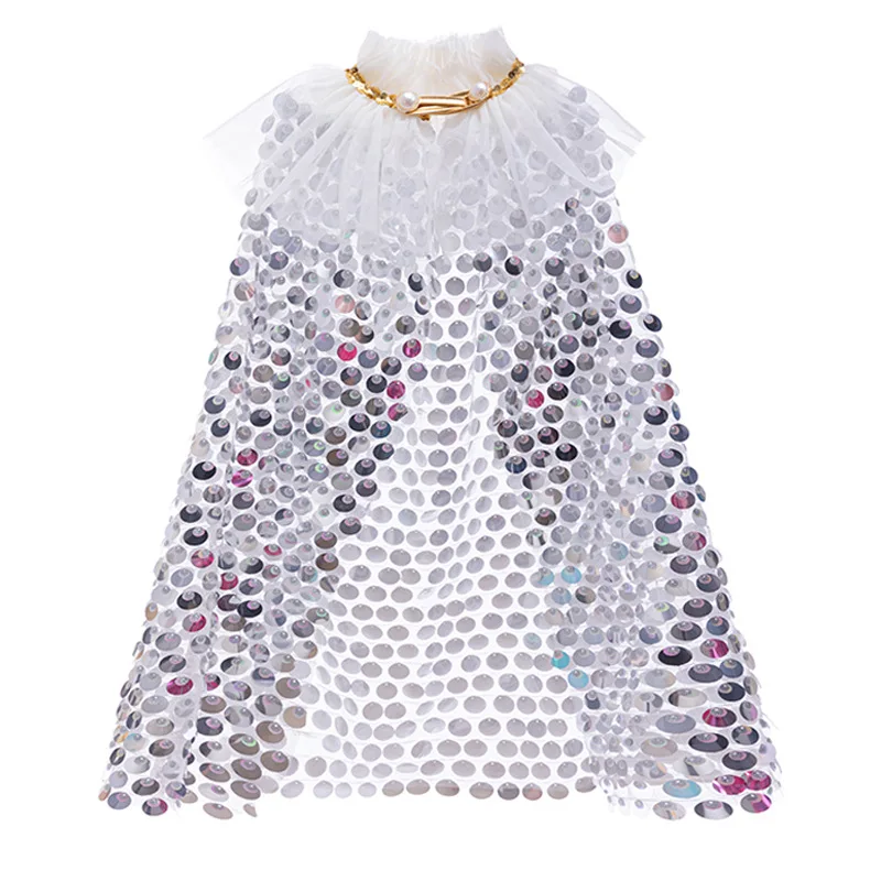 Girls Magic Glitter Cape, Sparkling Sequin Princess Cape with Button Closure, Suitable for Dress Up, Party, Prom, Show and Gift