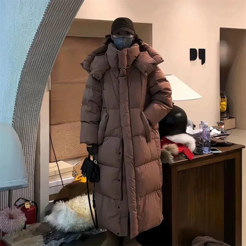 新しいソリッドカラー X ロングストレート冬コート女性パーカー服カジュアルフード付き暖かい冬のジャケット女性の上着