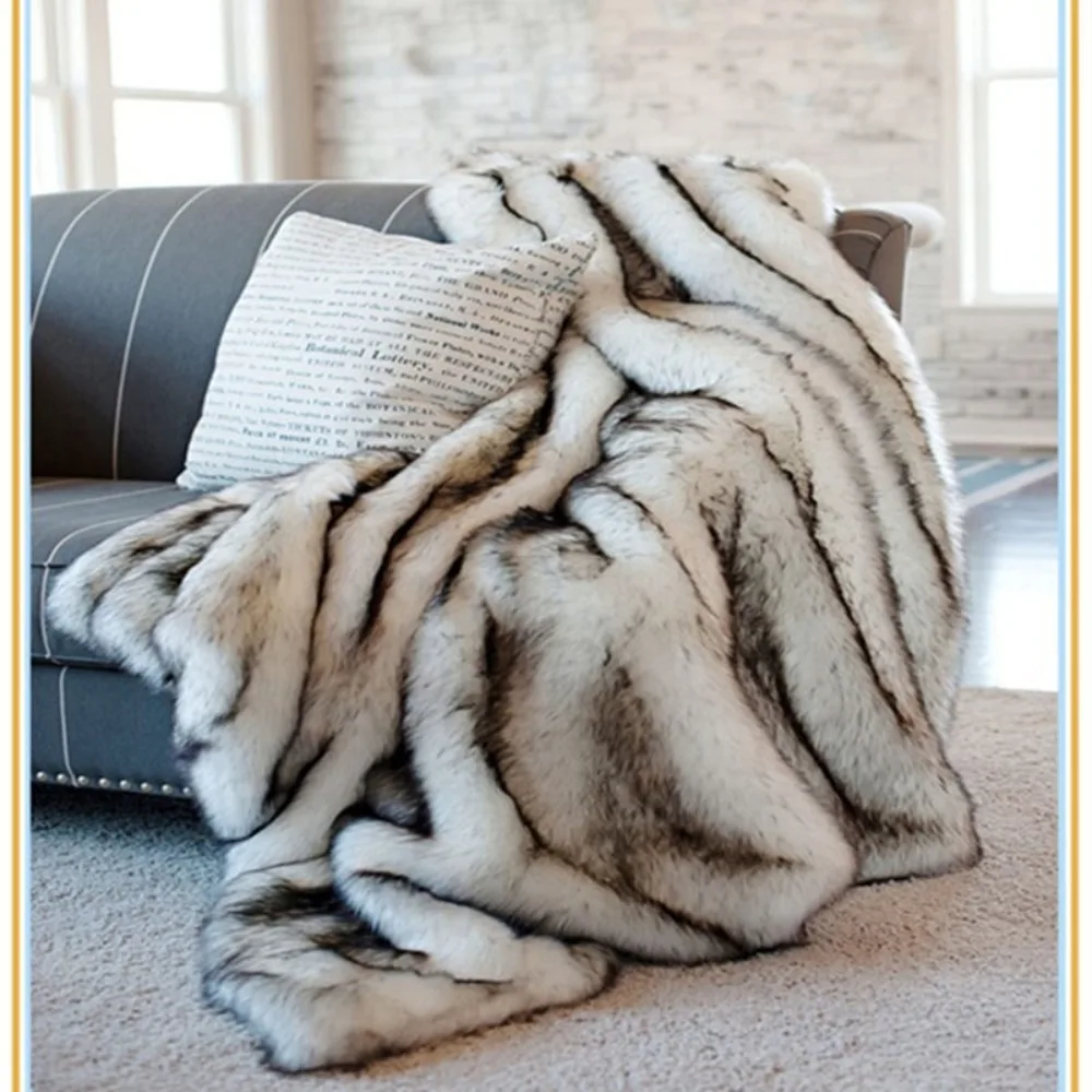 European Style Imitation Fox Blanket Model Room Soft Furnishing Artificial Fur Blanket PV Fleece Bedside Blanket