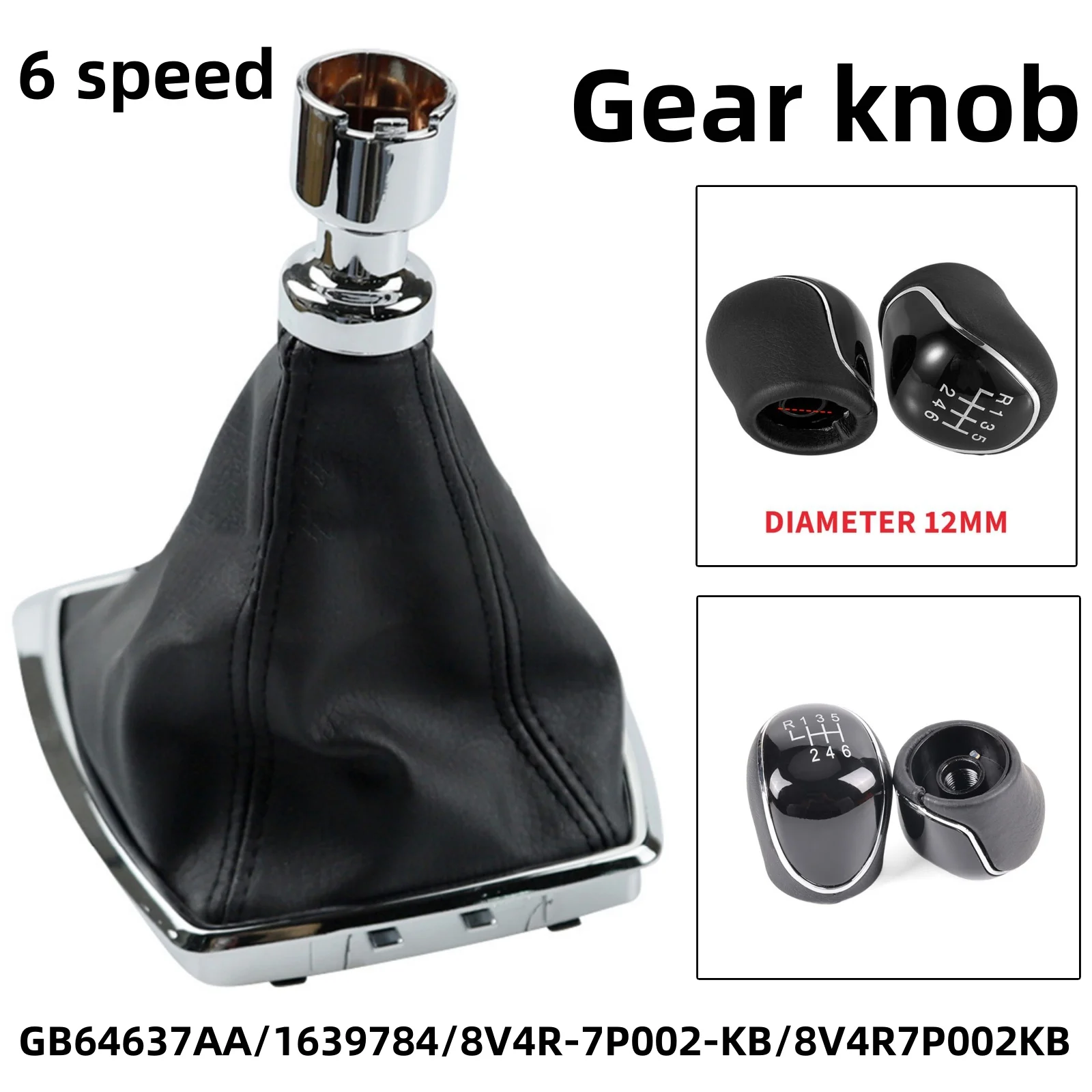 6 Speed Gear Knob Gear Shift Gaiter Chrome Frame 8V4R-7P002-KB GB64637AA 1639784 For Ford For Kuga For C-Max Manual Gear Lever