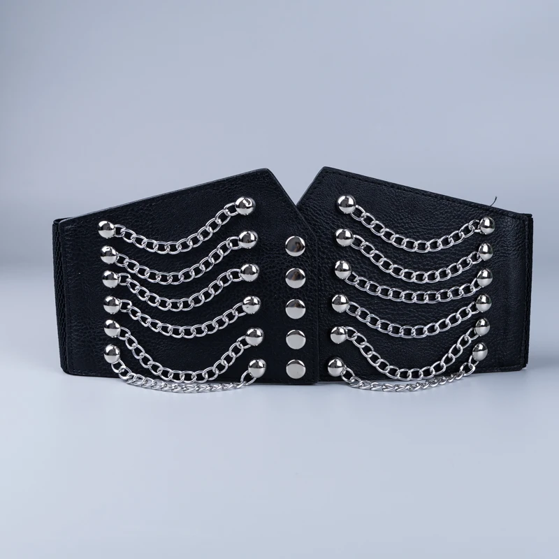 Ladies\' Chain Rivet Punk Performance Elastic Girdle Waist Decorate Corset Wear Oustide Jeans Dress Accessories Belts For Women