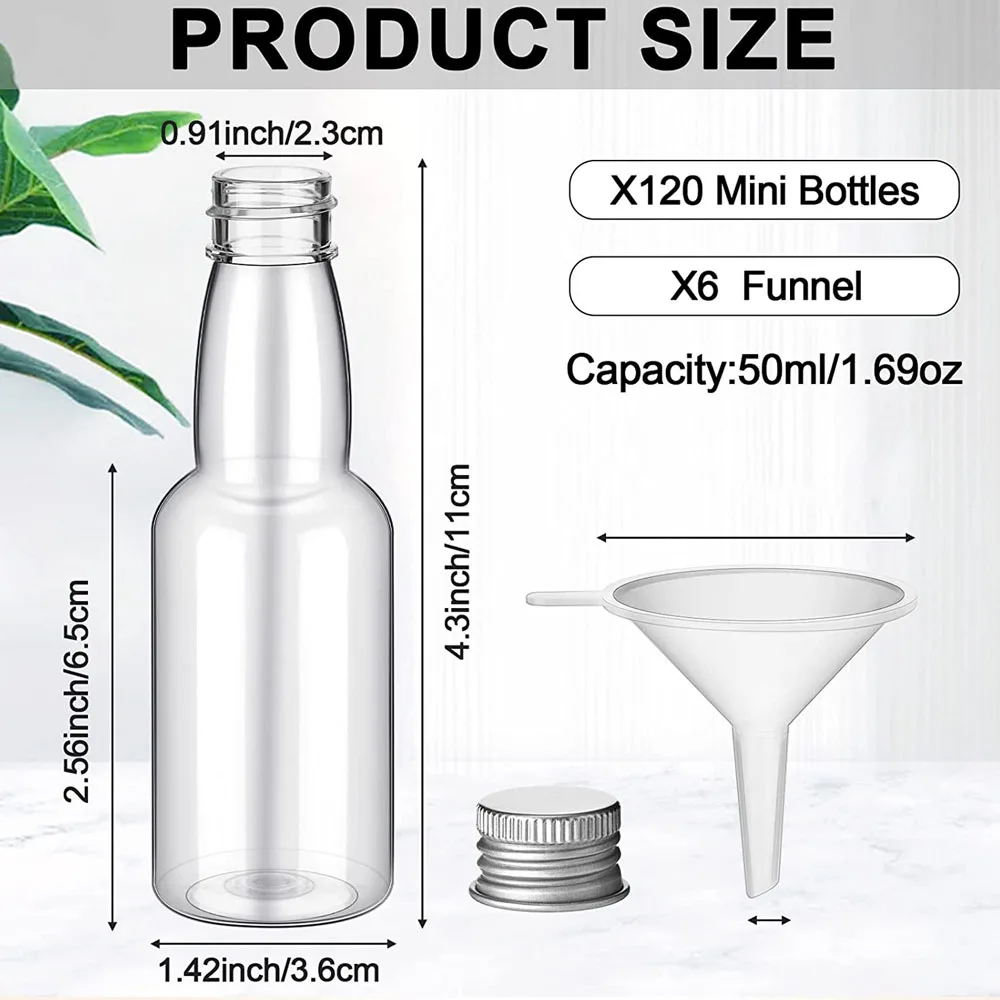 120Pcs Mini Liquor Bottles Plastic Spirit Bottle Mini Empty Plastic Alcohol Shot Bottles with Funnels, Airtight Shot Bottle