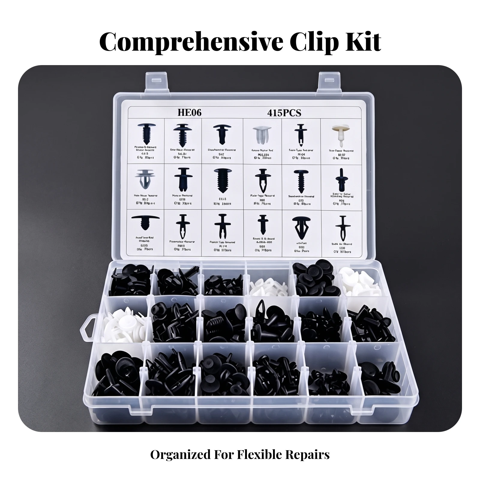 415 Pieces Retaining Clip Assortment with Removal Tool Compartmentalized Bumper Fastener Kit with Pry Tool Fasteners Organized