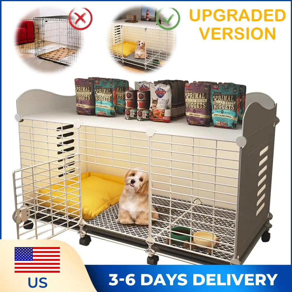 

Клетка-тумба для собак на колесиках с поддоном, комнатная клетка-домик для собак, проволочная клетка-вольер для крупных/средних собак