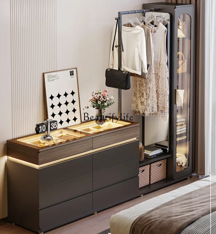 

Bedside storage cabinet integrated hanger bedroom small apartment chest coat rack