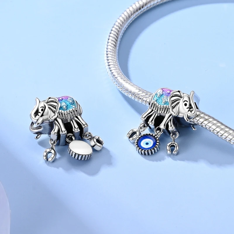 

New 925 Sterling Silver Blue Elephant Charms Beads For Women Fit Original Bracelet DIY Birthday Jewelry Gifts