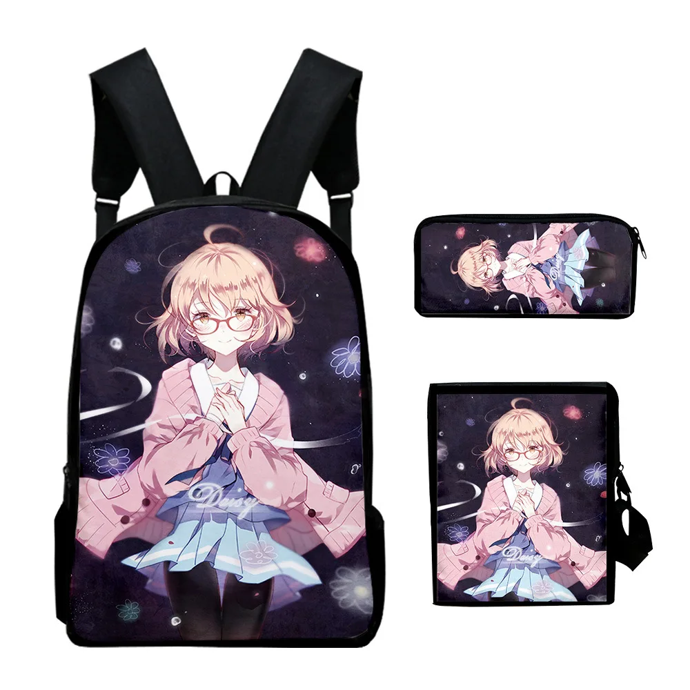 

Harajuku Beyond the Boundary 3D Print 3pcs/Set pupil School Bags Laptop Daypack Backpack Inclined shoulder bag Pencil Case