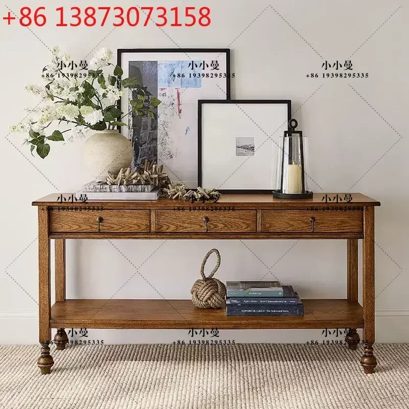 American country retro solid wood living room against the wall with side drawer cabinet