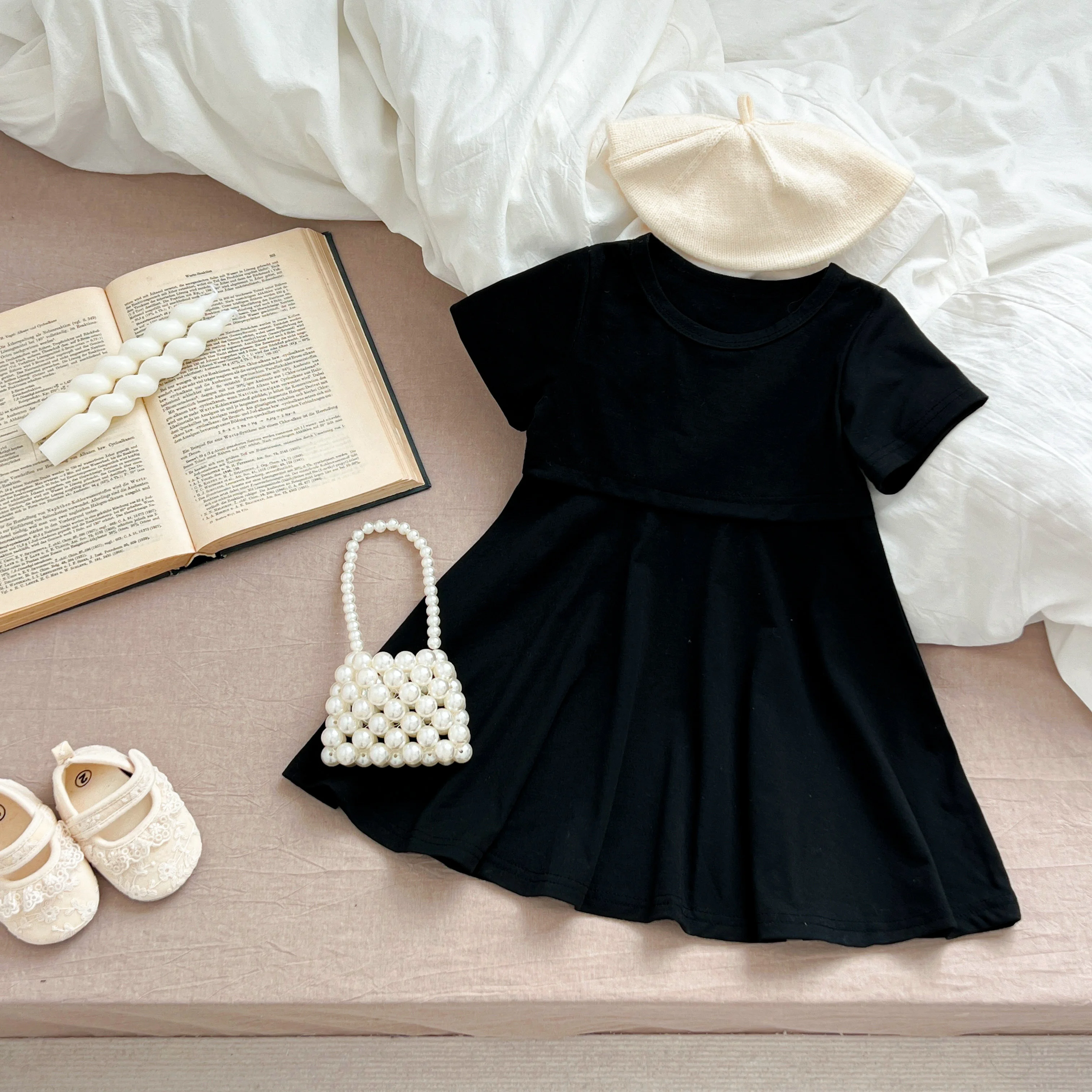 Sommer Kinder Baby Kleid schwarz Baby Mädchen Kleid kurz ärmel ige süße Kleid für Mädchen Kurzarm eine Linie Party Kleid Mädchen Kleidung – Detail 5
