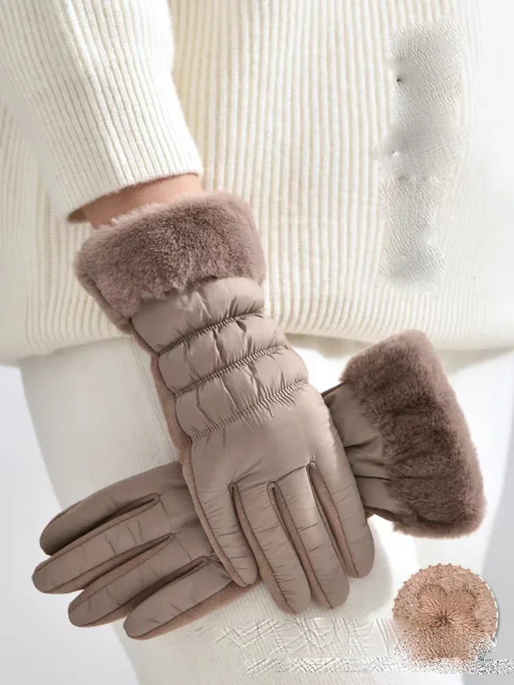 

Модные и универсальные с толстым бархатом и сенсорным экраном, корейская версия, новые женские зимние теплые перчатки высокого класса