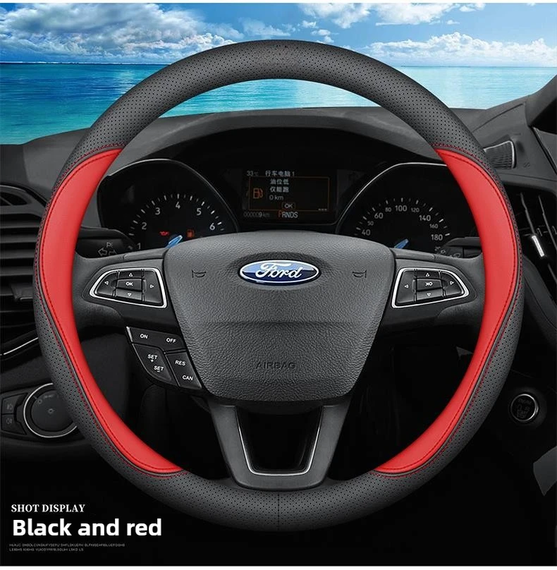 Anti-slip breathable Nappa leather steering wheel cover suitable for Ford Explorer Edge F-150 Transit / Transit Custom Ranger