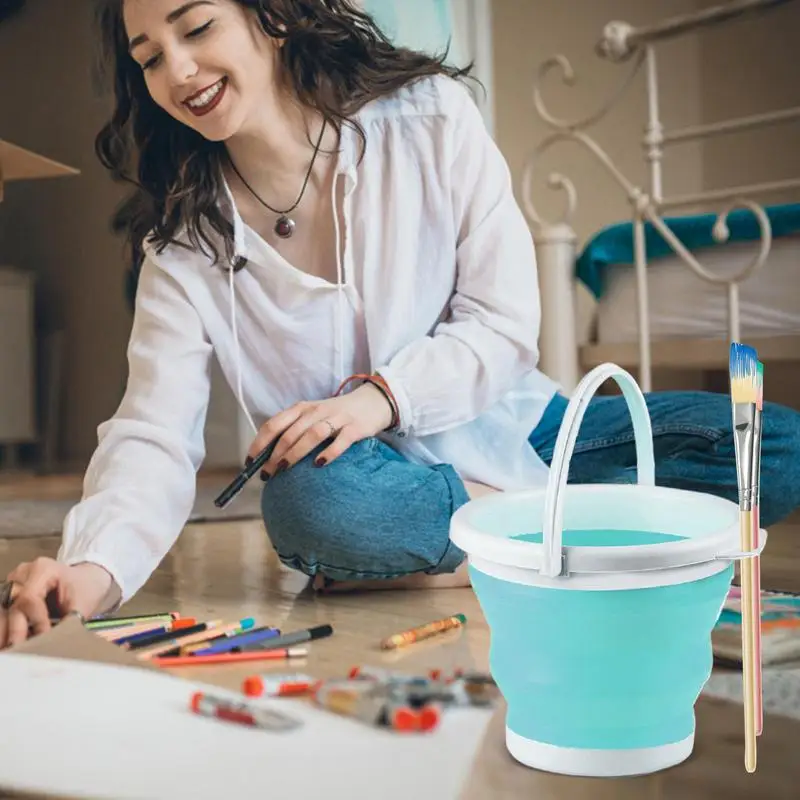 Hand Held Paint Brush Holder Foldable Painting Brush Cleaner Bucket Cleaning Portable Painting Brush Water Bucket For Art