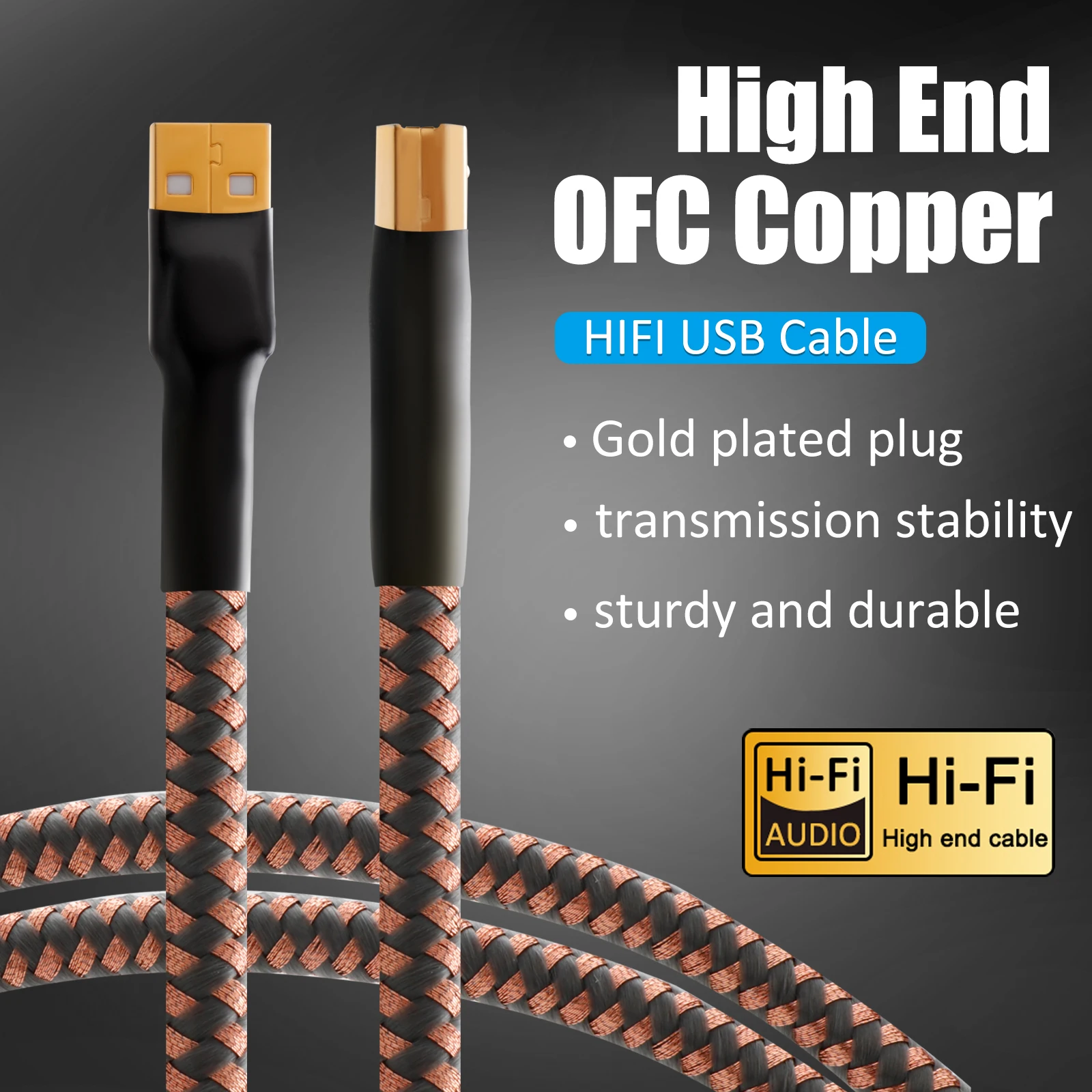 สายสัญญาณเสียง USB พร้อมแผ่นทองปลั๊กอะแดปเตอร์แปลงสัญญาณเสียงจาก OFC สายเคเบิลข้อมูลทองแดงใหม่