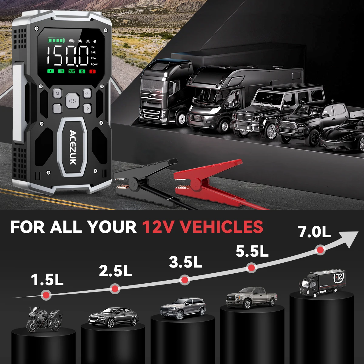 3000A/4000A/5000A Start Power Bank Jump Starter Car Booster External Battery 12V Starting Device for Petrol Diesel Powerbank