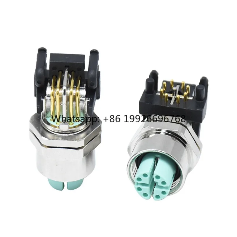 M12 Connector 8 Pin X Coded Solder Angled Female Socket Waterproof IP67 Panel Mount Connector