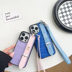 Customized Gold Letters PU Leather Card Holder Cases For iphone 13 14 Pro Max 12 11 Pro Max14 plus Luxury Wrist Strap hard Cover