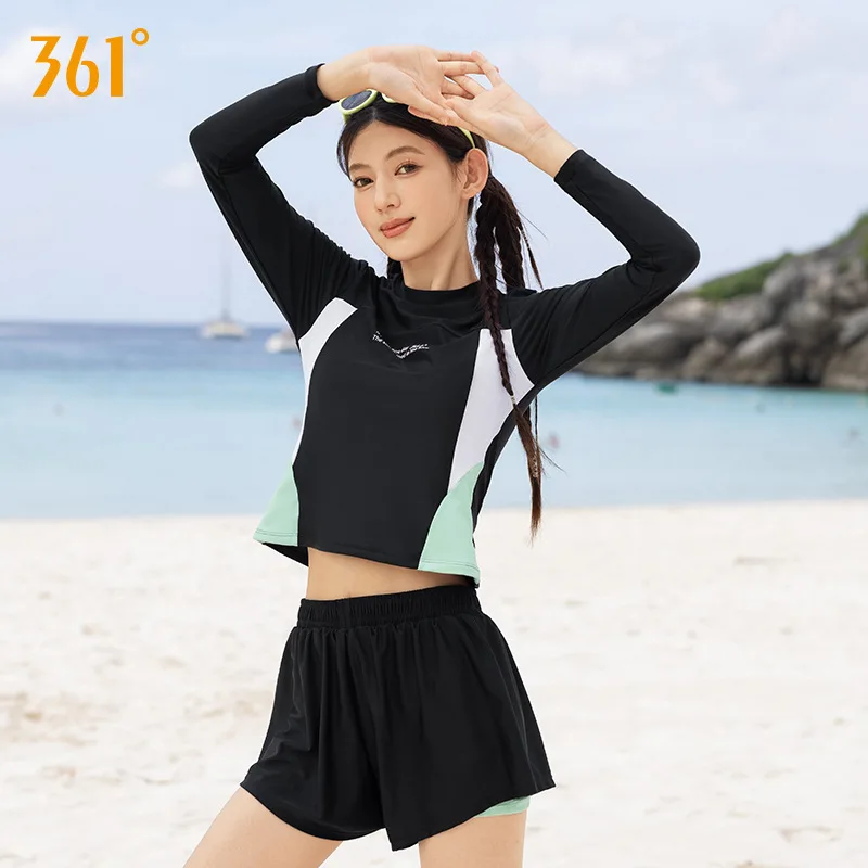 

361Women Long Sleeve WaterProof Beach Surfing Push Up SwimSuit Two Pieces Quick-Drying Bathing Yoga Running Sports Rash Guard