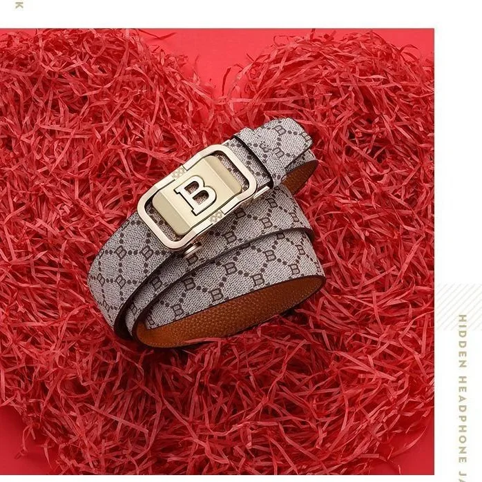 Men's Sleek Automatic Buckle Belt - Genuine FauxwithTextured Square Pattern, Black, Simple & Stylish DesignforCasual Attire