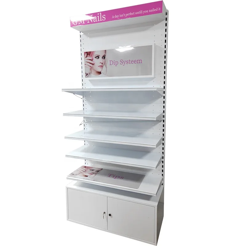 factory supply metal lipstick display floor cosmetic rack store display stand with shelving