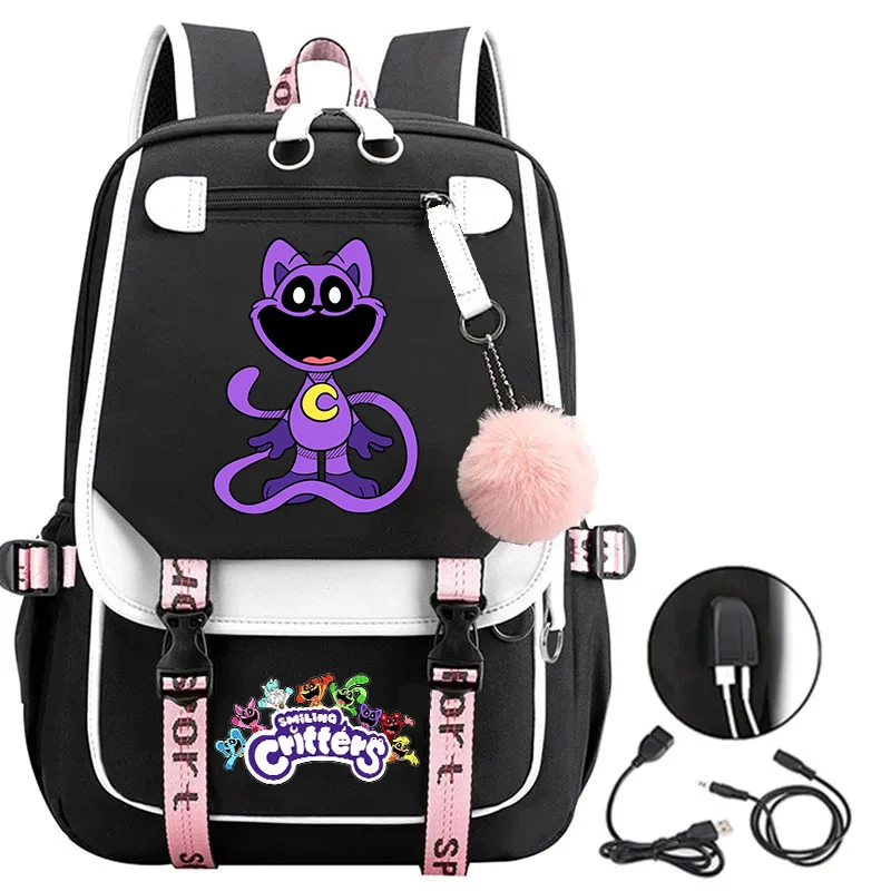 Mochila de gran capacidad con carga Usb para mujer, morral escolar con estampado de Catnap para chicas adolescentes, bolsa de Anime para ordenador portátil