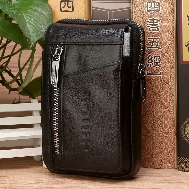 High Quality Genuine Leather Men Hip Bum Belt Purse Fanny Pack Mobile Phone Cigarette Case Hook Waist Cross Body Shoulder Bag