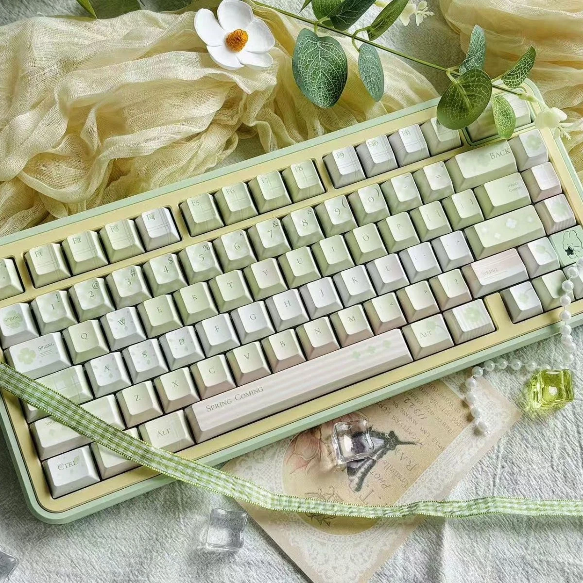 Harmony spring green five-sided hot sublimation PBT original side engraved keycaps mechanical keyboard keycaps