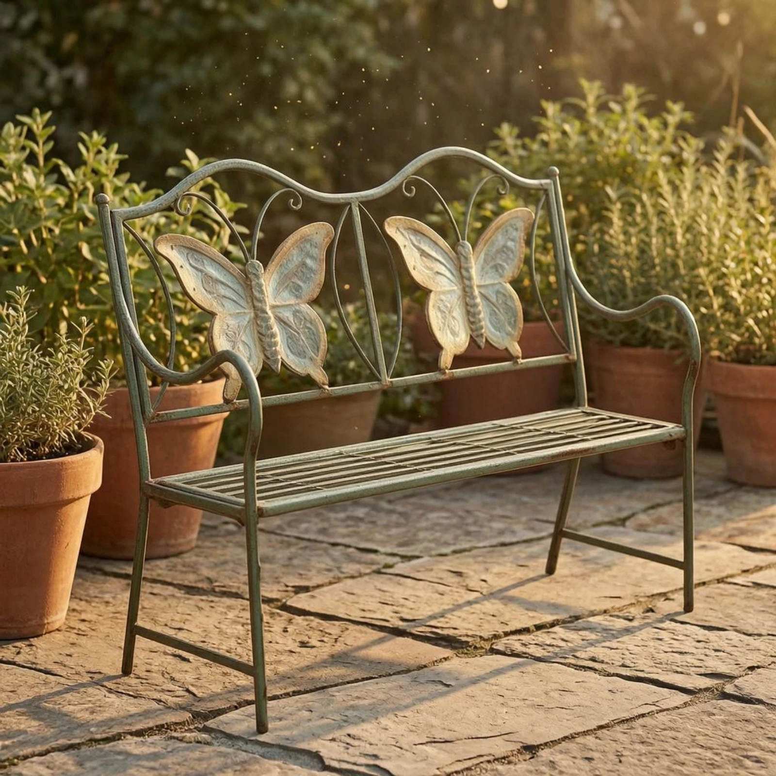 Butterfly Back Bench Curved Armrests Butterfly Bench Scrollwork Even Edges for Children