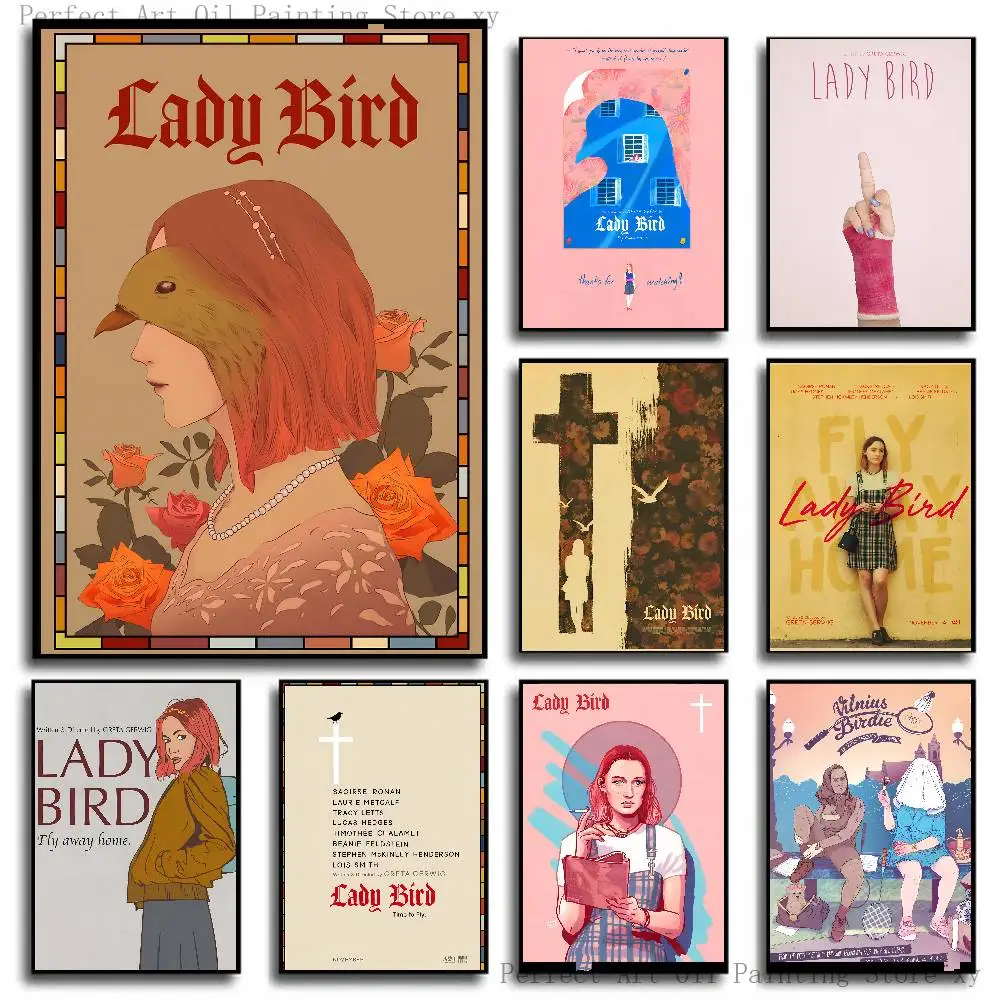 Classic Teen Movie Lady Bird Saoirse Ronan Poster Self-adhesive Art Room Entrance Restaurant Wall Decor Art Painting