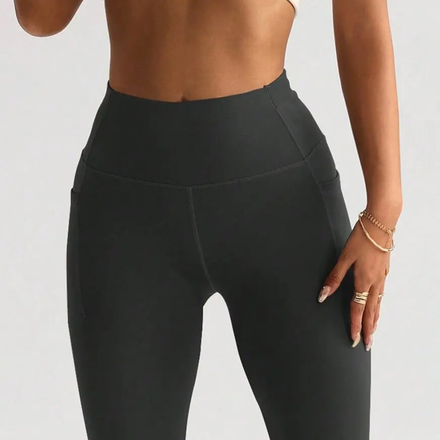 Ausgestellte Leggings für Damen, dickes Fleece, für Fitnessstudio, Fitness, Workout-Hose, Yoga-Hose, hohe Taille, warme Sport-Trainingsstrumpfhose mit Taschen