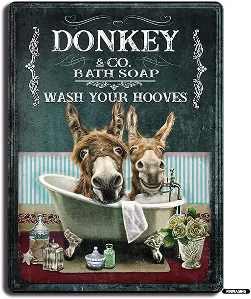 Classic Retro Tin Sign Donkey Vintage Donkey Co Bath Soup Cute Vintage Metal Signs for Rustic 12x8 inch (8Wx12L)