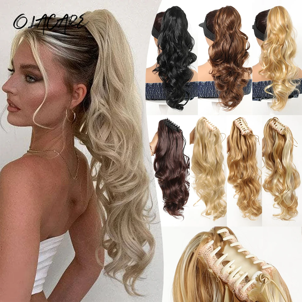 

28Inch Ponytail Extension Claw Curly Wavy Clip in Hairpiece Ponytail Hair Extensions Long Pony Tail Synthetic for Women Girl