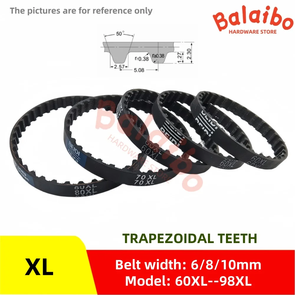 

High Torque Rubber XL Timing Belt Width 6/8/10mm Model number 60XL 62 64 66 68 70 72 74 76 78 80 82 84 86XL--98XL