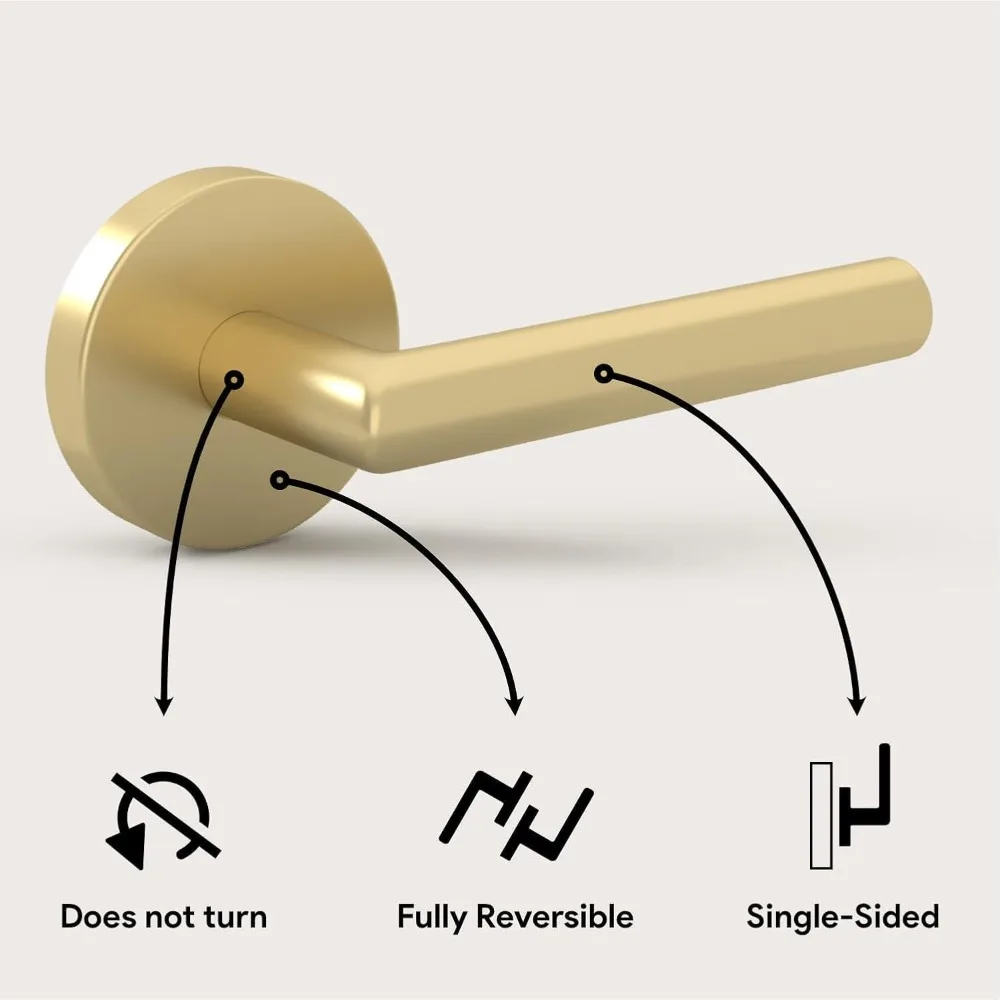 مقابض الأبواب الذهبية شديدة التحمل - 6 عبوات، غير قابلة للدوران للممر والخزانة والأبواب الفرنسية وأجهزة الأبواب المتينة