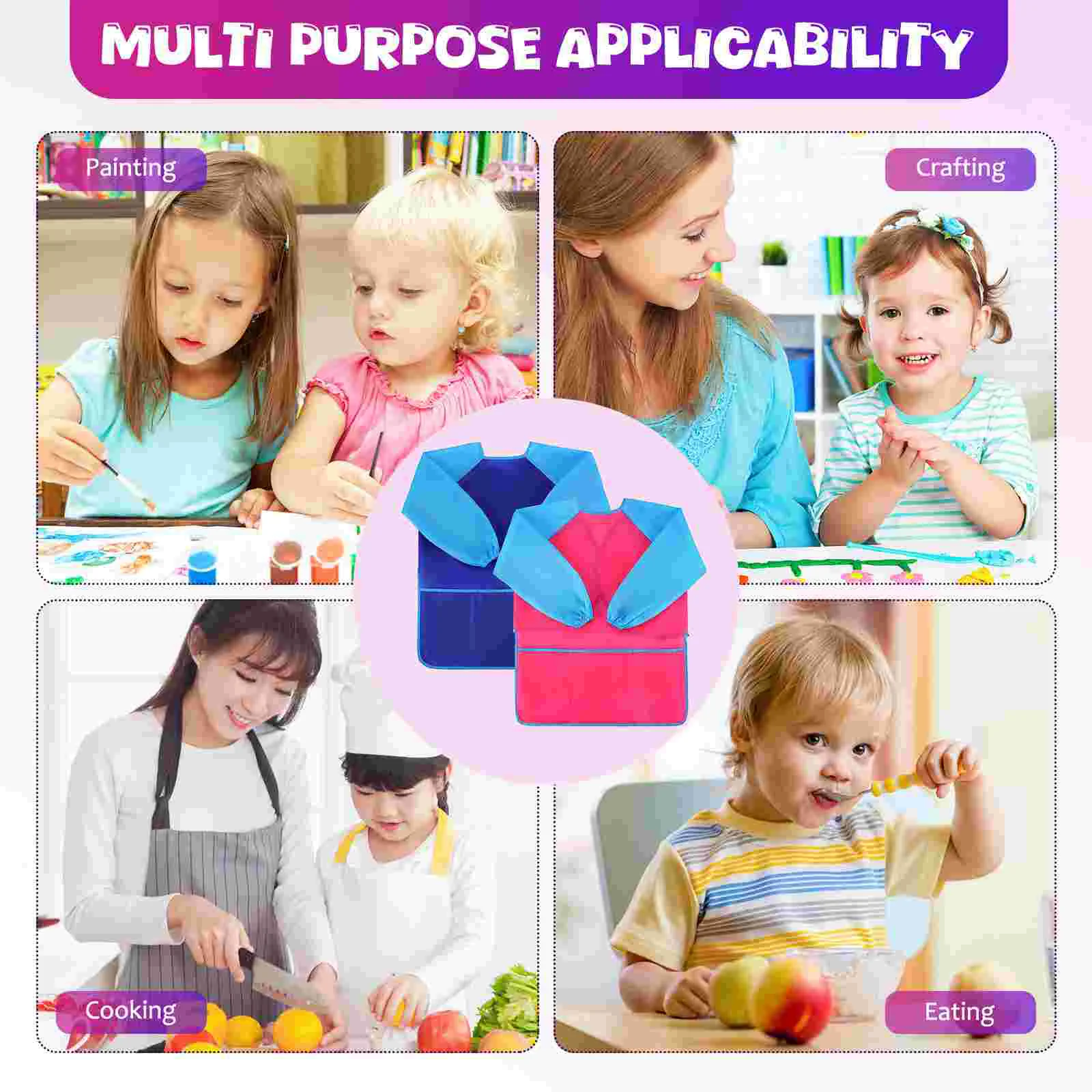 2 Pcs Waterproof Smock Artist For Kids Children Apron Decorative Reusable Aprons Painting Work Clothes Fabric Sleeved Bib