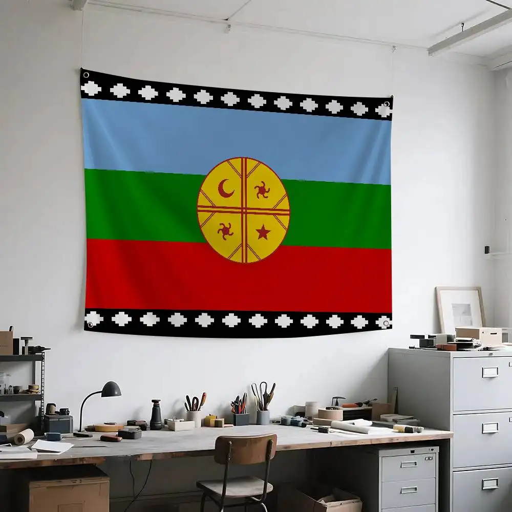 Mapuches Wvnhelfe Star Mapuche Chile Flag Banners Four Hole Flag Polyester Outdoor Decor Room Aesthetic