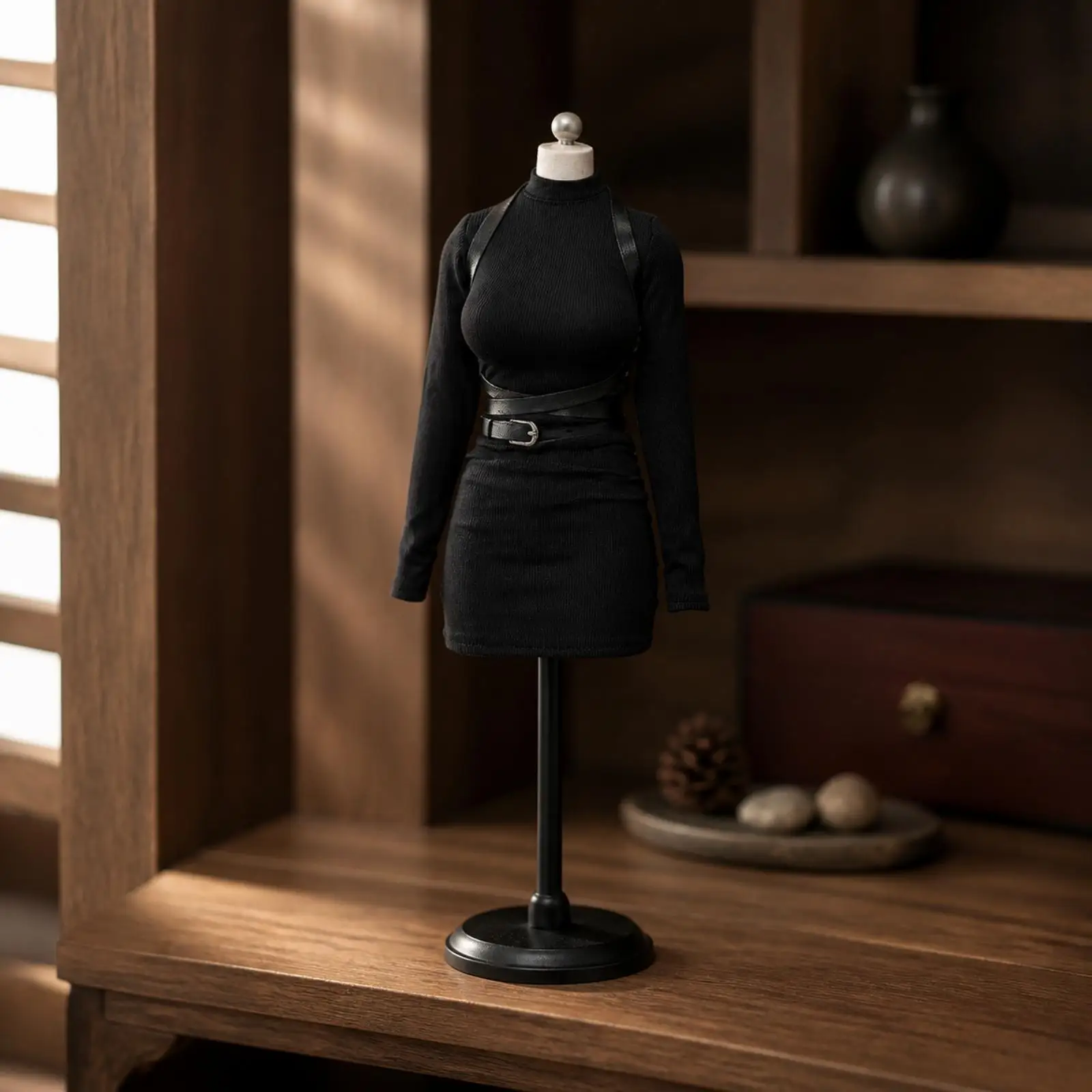 Doll Outfit Form-Fitting Mini Dress with Waist Strap High Neck Doll Dress Slim Silhouette for Customizers, Photo Setups