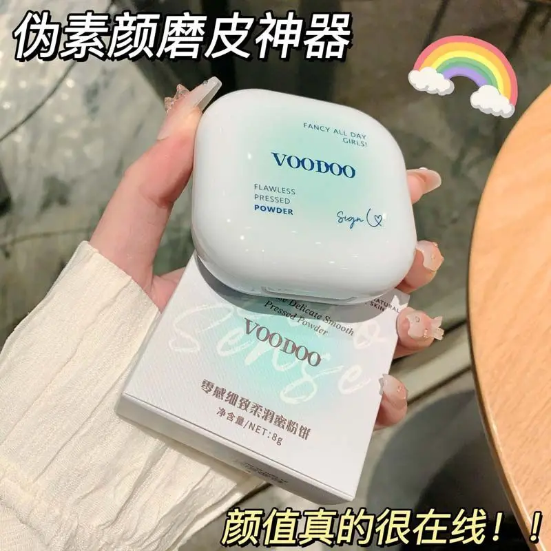 Pó para mulheres de dupla utilização, óleo úmido e seco, controle de maquiagem, à prova d'água, sem manchas, não agarrando, oculta os poros, toque acima