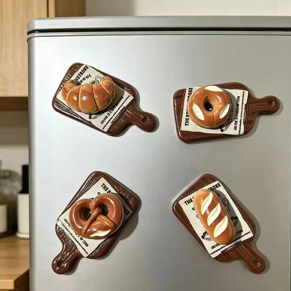 3D Magnetic Alkali Bread Fridge Magnet, Creative Croissant Mini Magnetic Sticker Exquisite High-End Refrigerator Decoration Gift