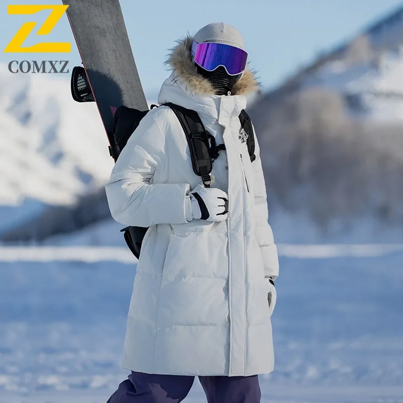 COMXZ Men Long Down Jacket Splicing Hood 90 percent White Duck Down Warm Parka Snow Travel Lightweight Autumn Winter windbreaker