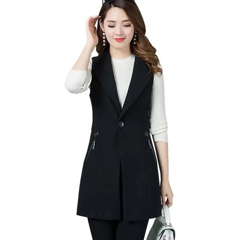 Korean Ladies Slim Blazer Sleeveless Coat 2024 Female Suit Vest Jacket Spring Autumn Women Solid Color Waistcoat Outerwear 4XL