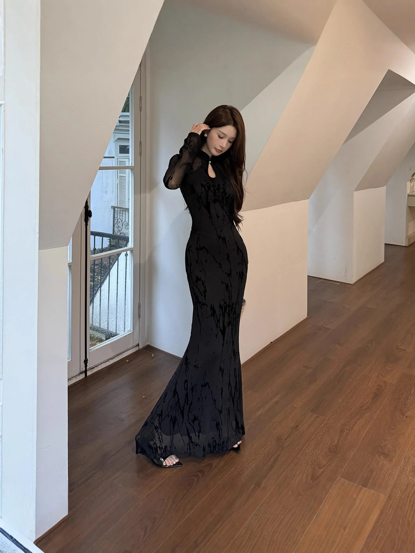 خمر Y2K الدانتيل تقسم شبكة الجوف التدريجي فساتين مُزينة بطباعة للنساء أنيقة فاخرة شير المتخصصة ضئيلة ثوب مسائي رداء