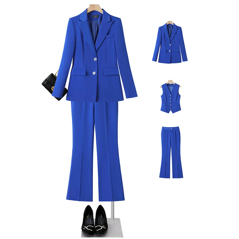 S-4XL Large Size Ladies Blazer And Pant Suit Formal REd Blue Solid Women Jacket Trouser Female Business Work Wear 2 Piece Set