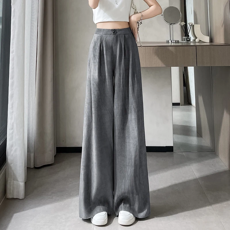 Casual Wide-leg Pants Women's 2025 Spring Thin High-waisted Drooping Straight-leg Pants Mopping Lazy Gray Pants korean style