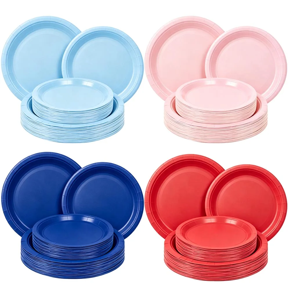 20-100pcs Solid Color Disposable Paper Plates Set  7